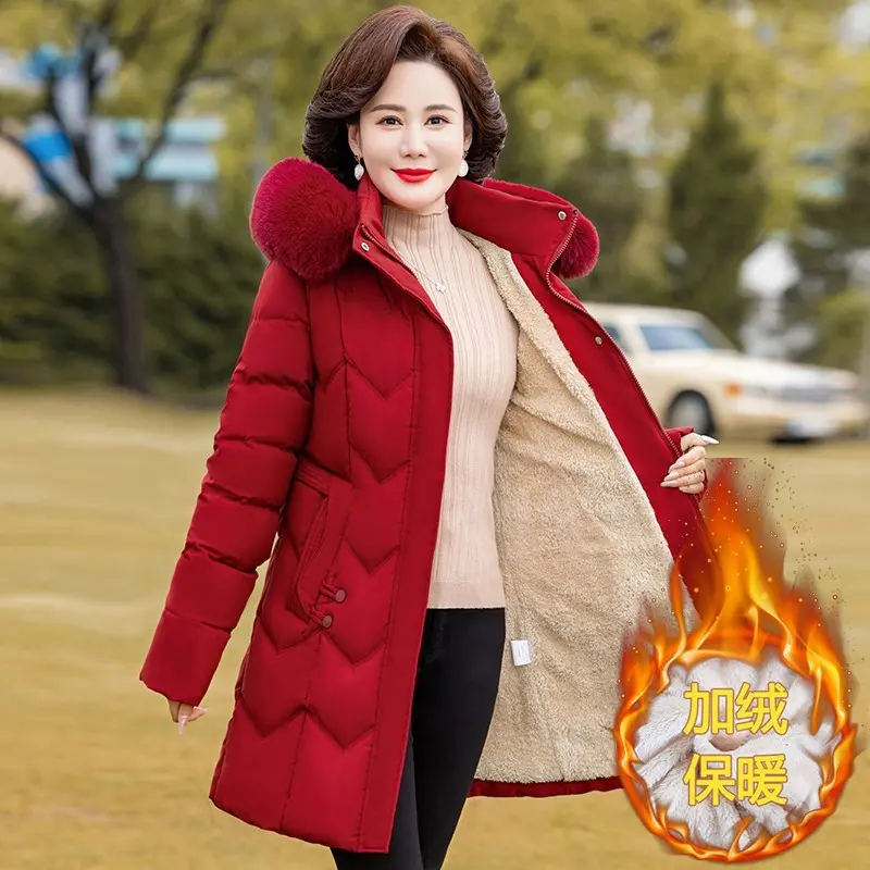 Overcoat Parka Down Cotton-Padded Jacket Medium Long Winter Coat Add Velvet Cotton-Padded Jacket Fashion Ladies Outerwear