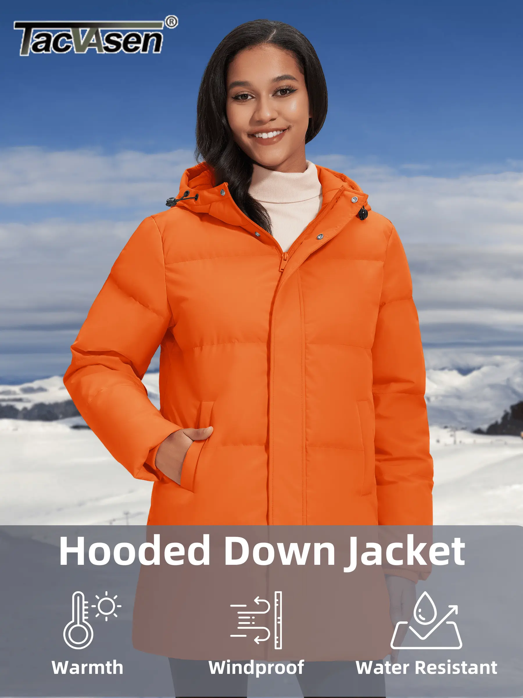 TACVASEN Winter Quilted Duck Feather Down Jackets Womens Padded Puffer Warm Hooded Long Coats Thermal Waterproof Thick Outerwear