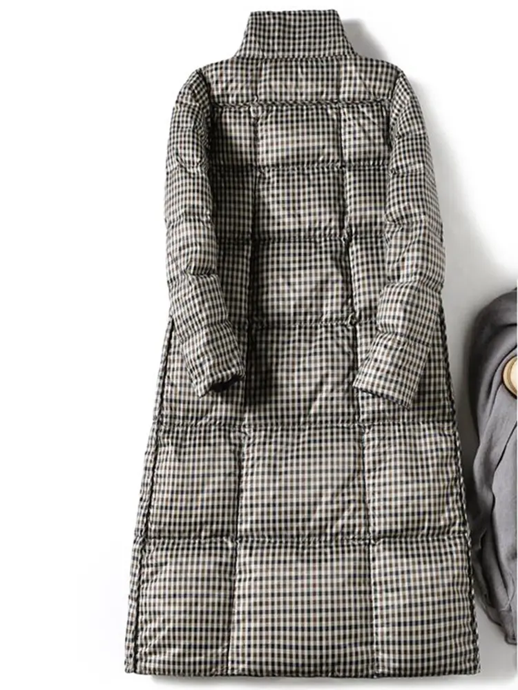 SEDUTMO Winter Long Down Jackets Women Ultra Light Plaid Coat Autumn Double Sided Oversize Quilted Puffer Jacket ED1184