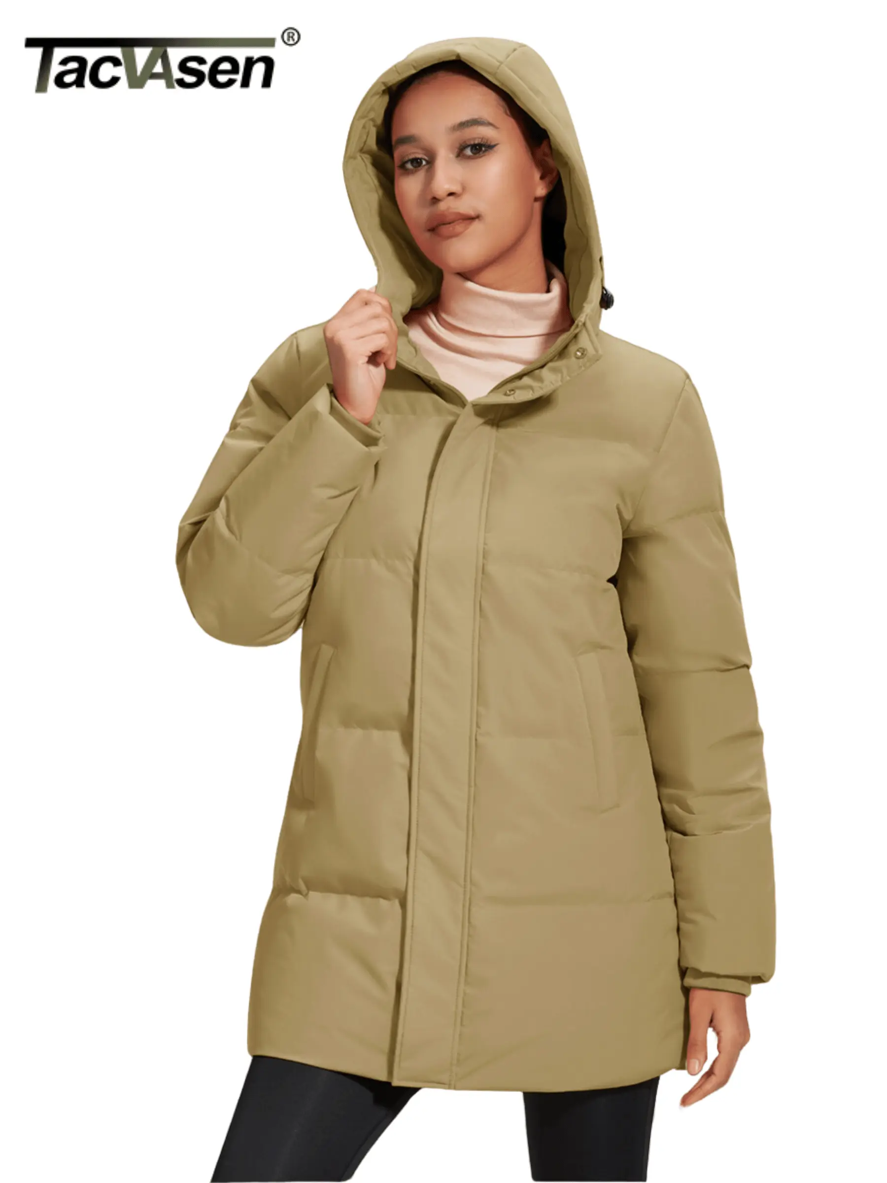 TACVASEN Winter Quilted Duck Feather Down Jackets Womens Padded Puffer Warm Hooded Long Coats Thermal Waterproof Thick Outerwear