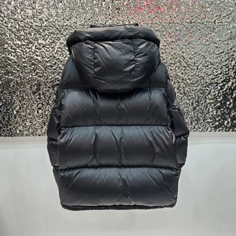 Puffer Jacket 2025 New Winter Black Glossy Short Fluffy Down Jacket Women Hooded Thickened Warm Casual 90% White Duck Down Coat