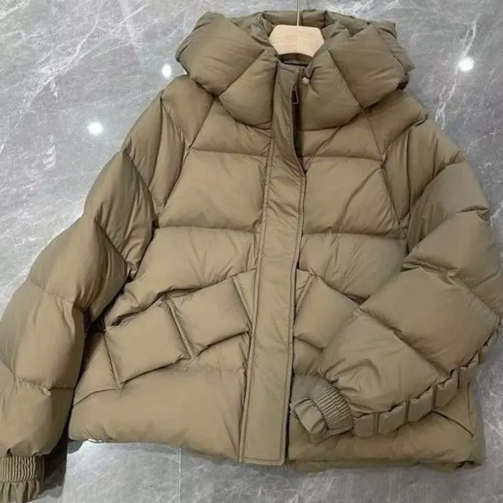 White Duck Down Jacket Women Casual Feather Parkas Outerwear 2024 Winter Short Loose Puffer Coat Hooded Thick Warm Female