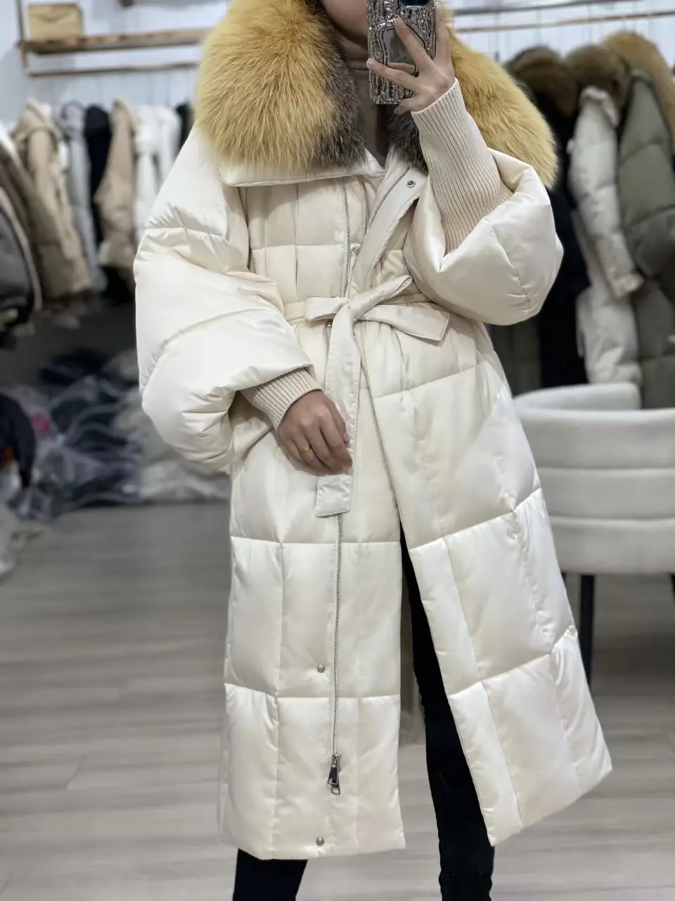 2025 New Real Big Fox Fur Collar Winter Jacket Women Natural X-Long Loose Thick Warm 90% Goose Down Coat Outerwear Streetwear