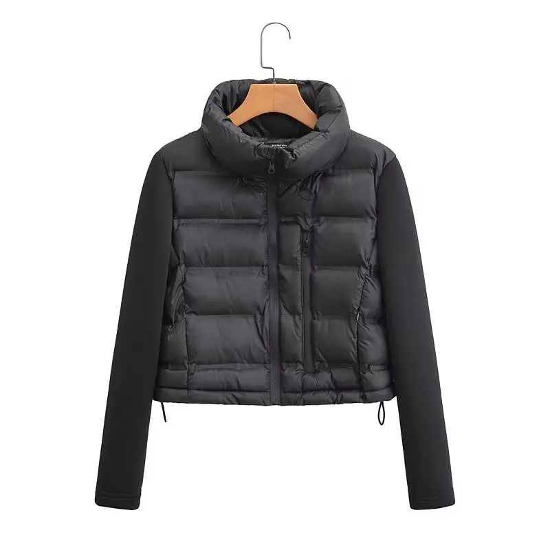 Winter Women Parkas Stand Collar Zipper Closure Coat Jacket Elegant Long Sleeves Windproof Heat Retention Padded Down Coat