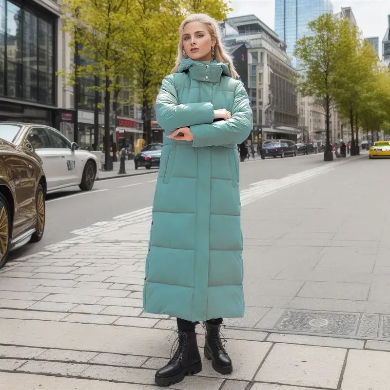 Over The Knee Long Parkas Coat Female 2025 Winter Fashion Slim-fit Down Cotton Hooded Thick Warm Parkas Coat Winter Jacket Women