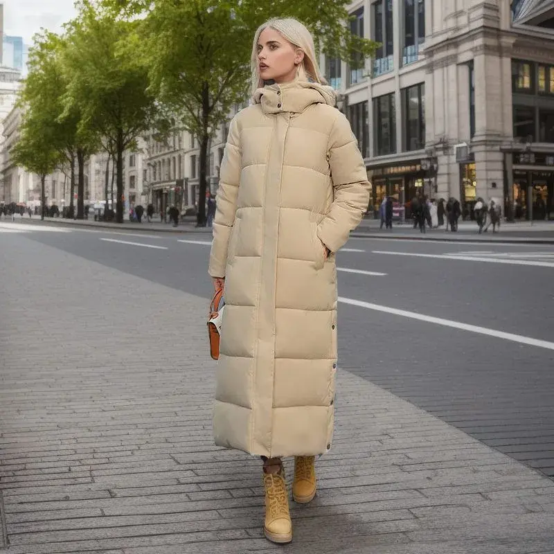 Over The Knee Long Parkas Coat Female 2025 Winter Fashion Slim-fit Down Cotton Hooded Thick Warm Parkas Coat Winter Jacket Women