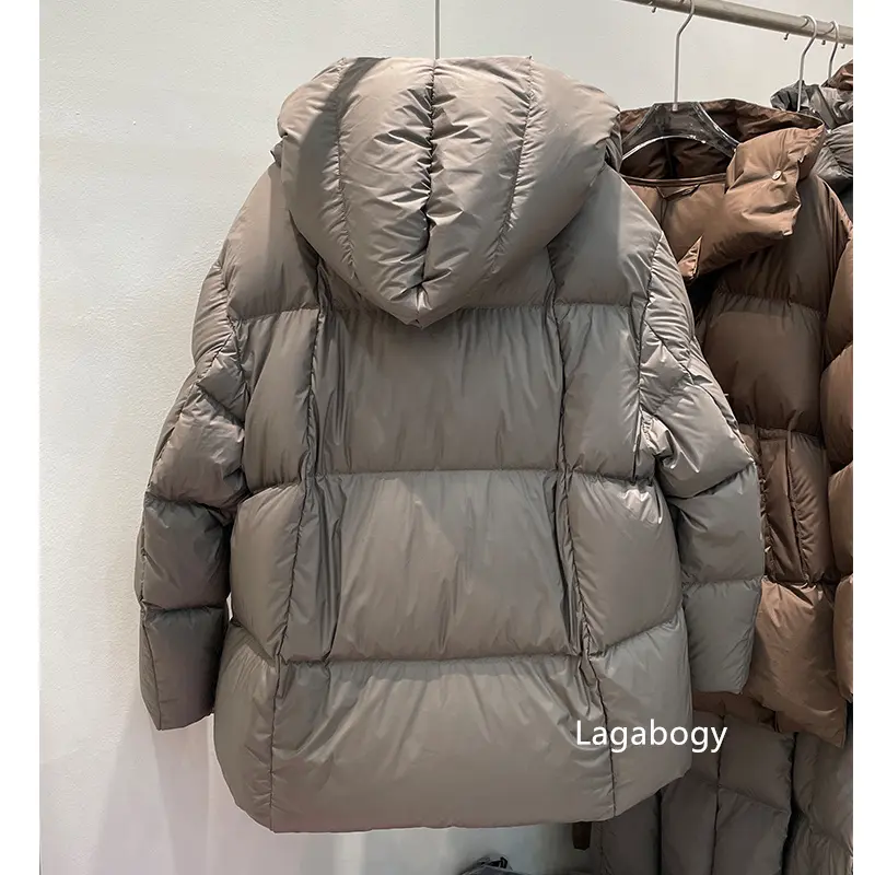 Lagabogy 2025 Winter 90% White Duck Down Coat For Women Mid-Length Hooded Thick Puffer Jacket Female Button Design Loose Parkas
