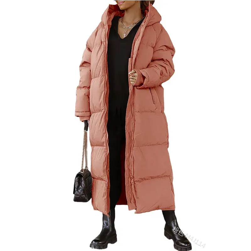 Women Long Loose Autumn Winter Solid Color Hooded Long Sleeve Hooded Parkas Outwear Jacket Coats Casual Zipper