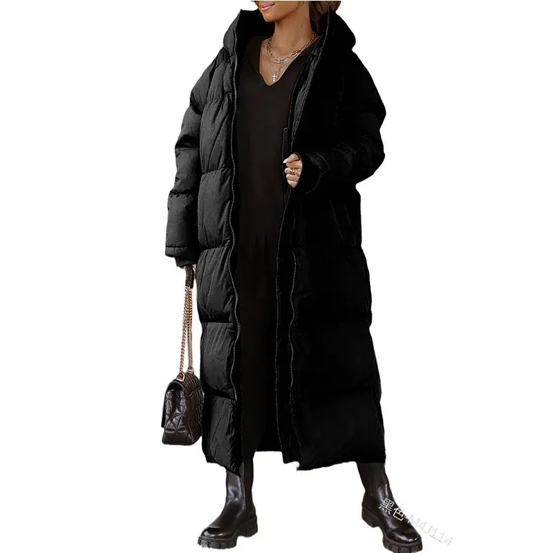 Women Long Loose Autumn Winter Solid Color Hooded Long Sleeve Hooded Parkas Outwear Jacket Coats Casual Zipper