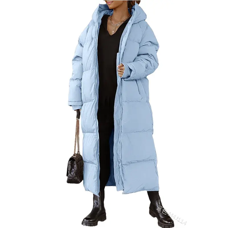 Women Long Loose Autumn Winter Solid Color Hooded Long Sleeve Hooded Parkas Outwear Jacket Coats Casual Zipper