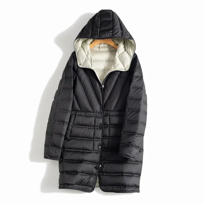 Janveny 2025 Winter Women Lightweight 90% White Duck Down Coat Warm Double Sided Loose Long Puffer Jacket Pocket Female Parkas
