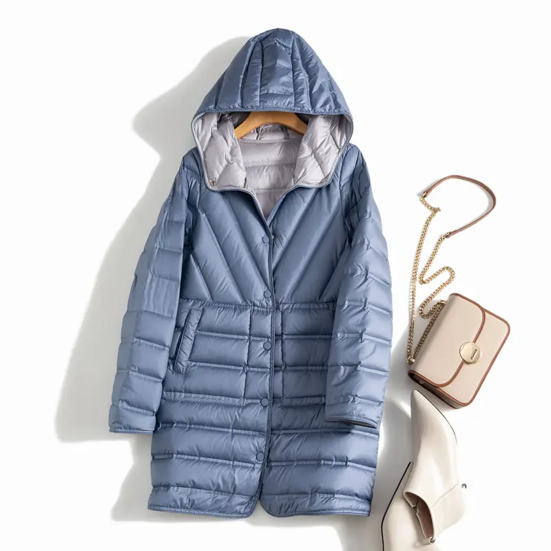 Janveny 2025 Winter Women Lightweight 90% White Duck Down Coat Warm Double Sided Loose Long Puffer Jacket Pocket Female Parkas