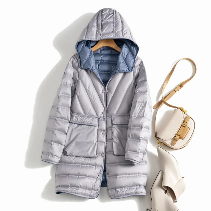 Janveny 2025 Winter Women Lightweight 90% White Duck Down Coat Warm Double Sided Loose Long Puffer Jacket Pocket Female Parkas