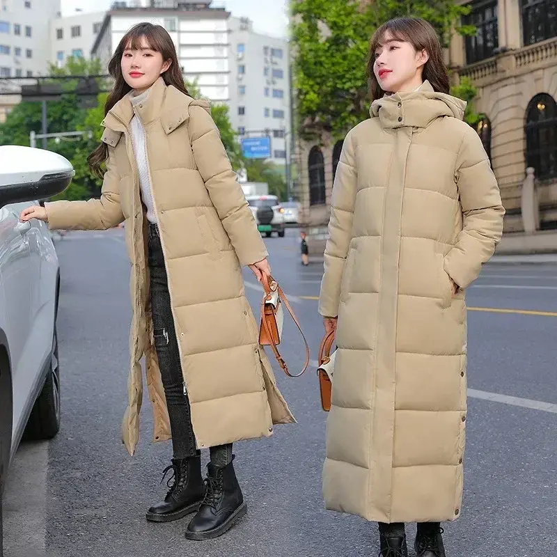 Autumn Winter Long Parker Coat Jacket 2025 Women Thick Warm Coats Woven Block Trend Hooded Jackets Maxi Coat Parkas Coat