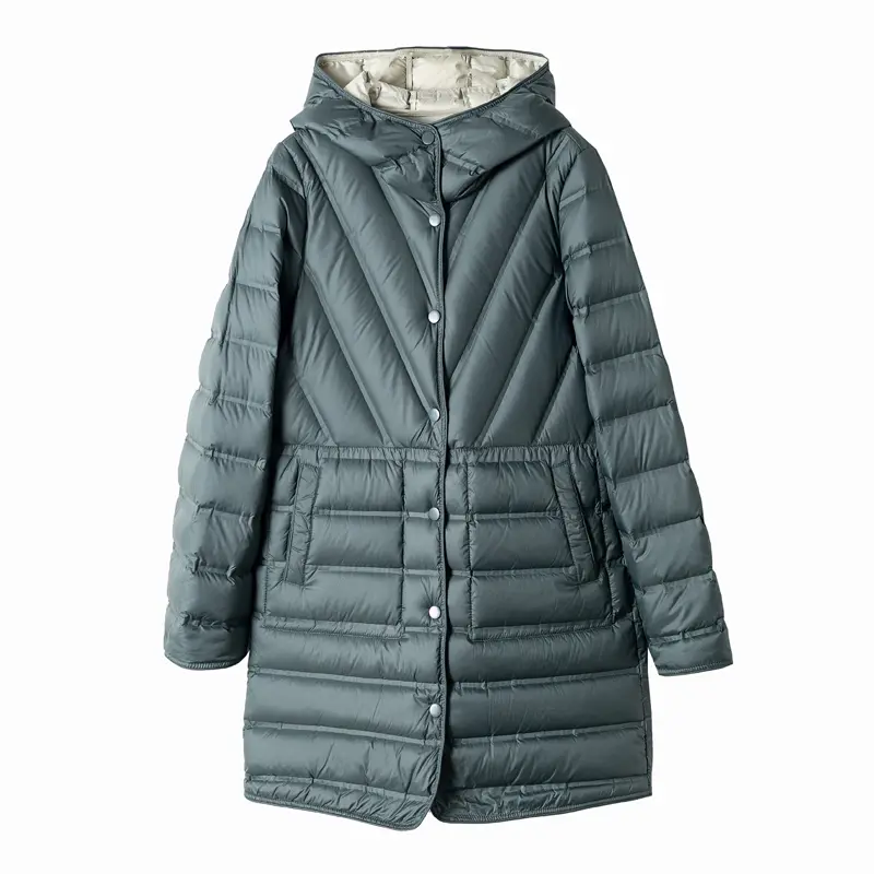 Janveny 2025 Winter Women Lightweight 90% White Duck Down Coat Warm Double Sided Loose Long Puffer Jacket Pocket Female Parkas