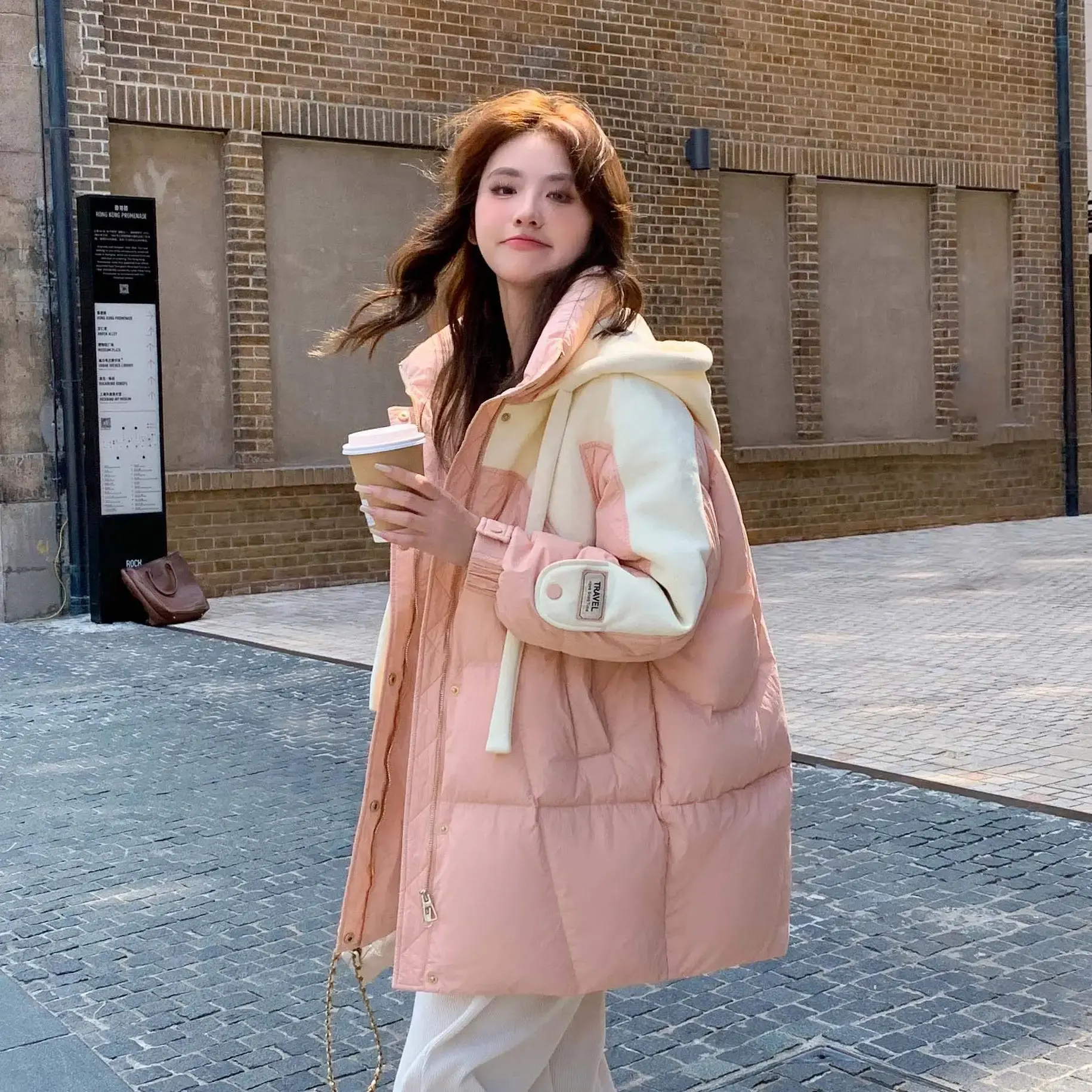 Plus Size Plus Size Down Jacket 2024 New Style Korean Thickened Medium-Length Color Blocking For Winter Thickened Feather Coat