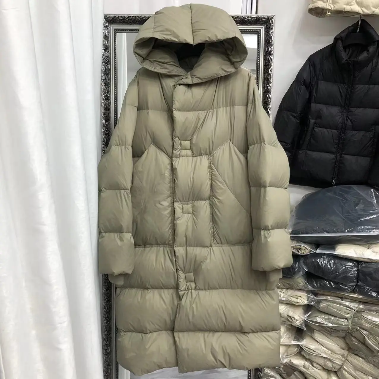 Owen Seak Women Down Jackets Bread Gothic Clothing Trench Winter Dust Windbreaker Black White Long Coats