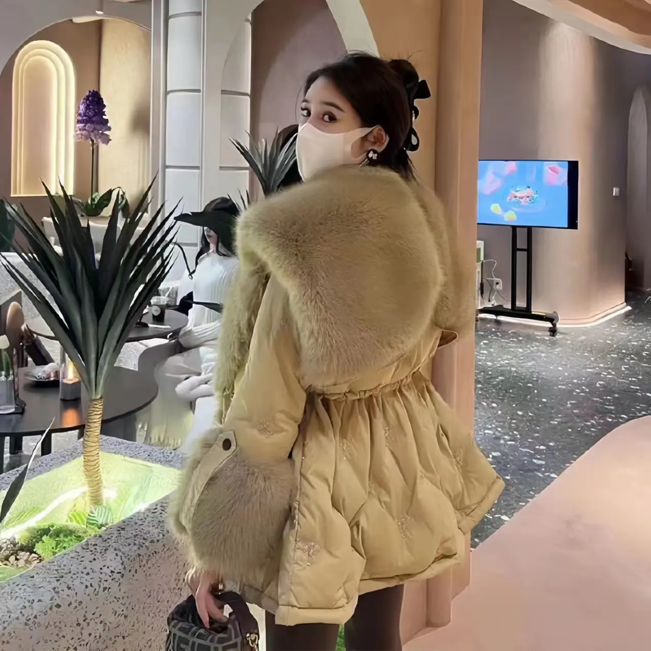 Long White Duck Down Jacket for Women, Big Fur Collar, Casual Coat, Thick Parkas, Female Clothing, Korean , Winter, New, 90%