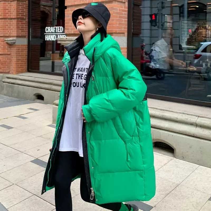 Oversized Down Jacket 110KG Women's 2025 Winter New Student Loose White duck Down Hooded Coats Casual Long Female Overcoat