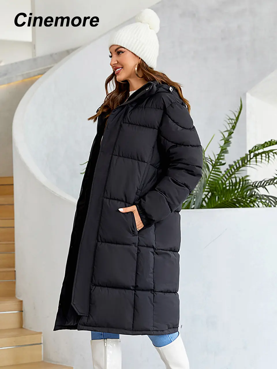 Cinemore Women's Jacket Winter 2023 Warm Long Parkas Hooded Outerwear Female Clothing Fashion Down Jacket Women Coat Unisex
