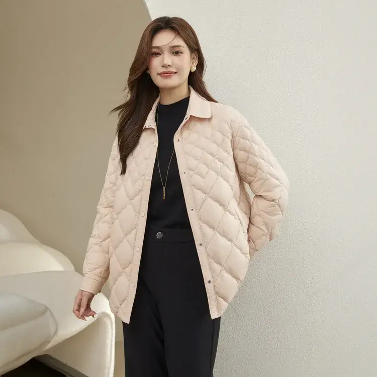 Plus Size Fashionable Plus Size Women's Duck Feather Coat Versatile Lapel Long Sleeve Winter New Arrival 2024 Down Comforter ...