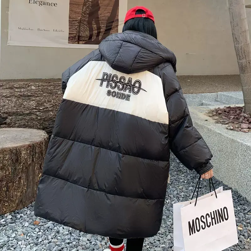 Oversized Down Jacket 110KG Women's 2025 Winter New Student Loose White duck Down Hooded Coats Casual Long Female Overcoat