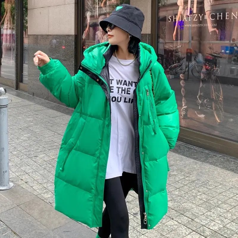 Oversized Down Jacket 110KG Women's 2025 Winter New Student Loose White duck Down Hooded Coats Casual Long Female Overcoat