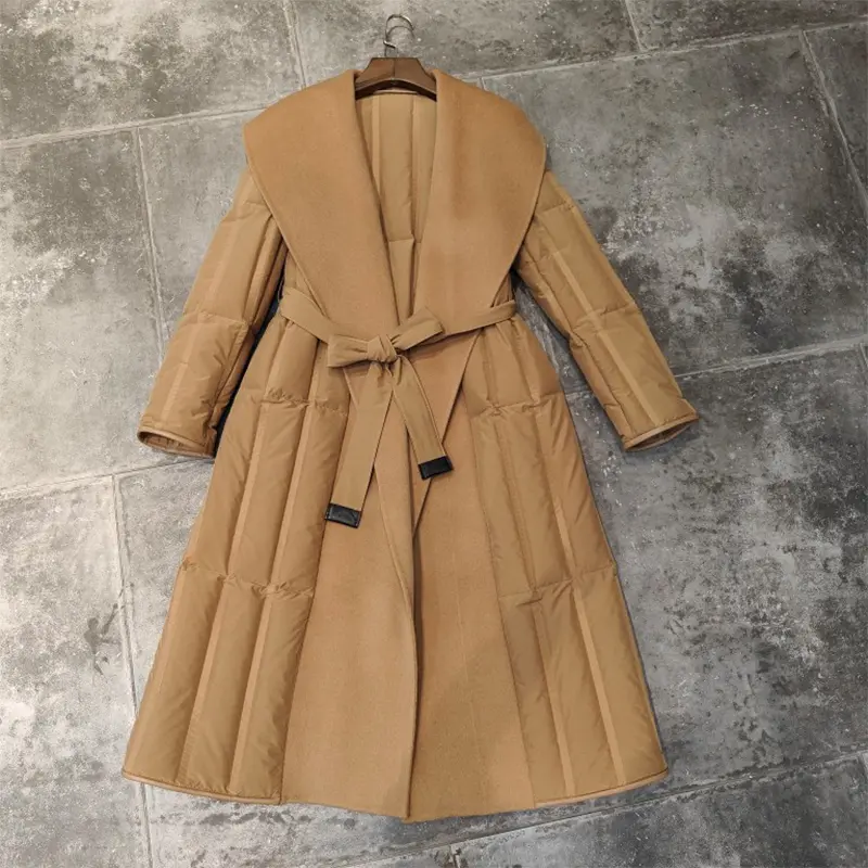 MENINA BONITA 2023 New Winter Women Cashmere Coat Long Filling Goose Down Overcoat Luxury Warm Thick Fashion Double Sided Jacket