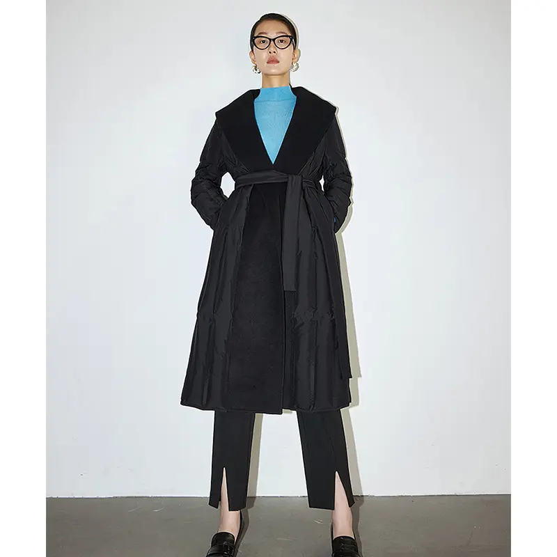MENINA BONITA 2023 New Winter Women Cashmere Coat Long Filling Goose Down Overcoat Luxury Warm Thick Fashion Double Sided Jacket