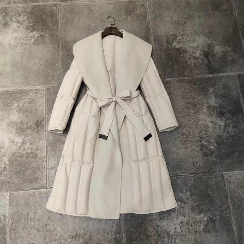 MENINA BONITA 2023 New Winter Women Cashmere Coat Long Filling Goose Down Overcoat Luxury Warm Thick Fashion Double Sided Jacket