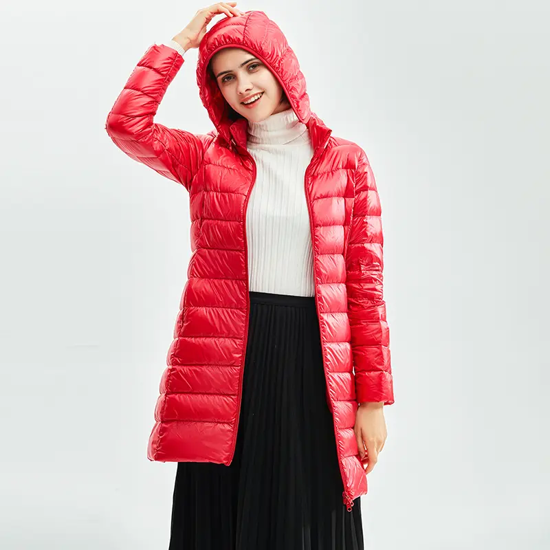 Plus Size New Female Ultralight Thin Packable Down X-Long Jacket Korean Slim Fit Office Lady Detachable Women Puffer Coats