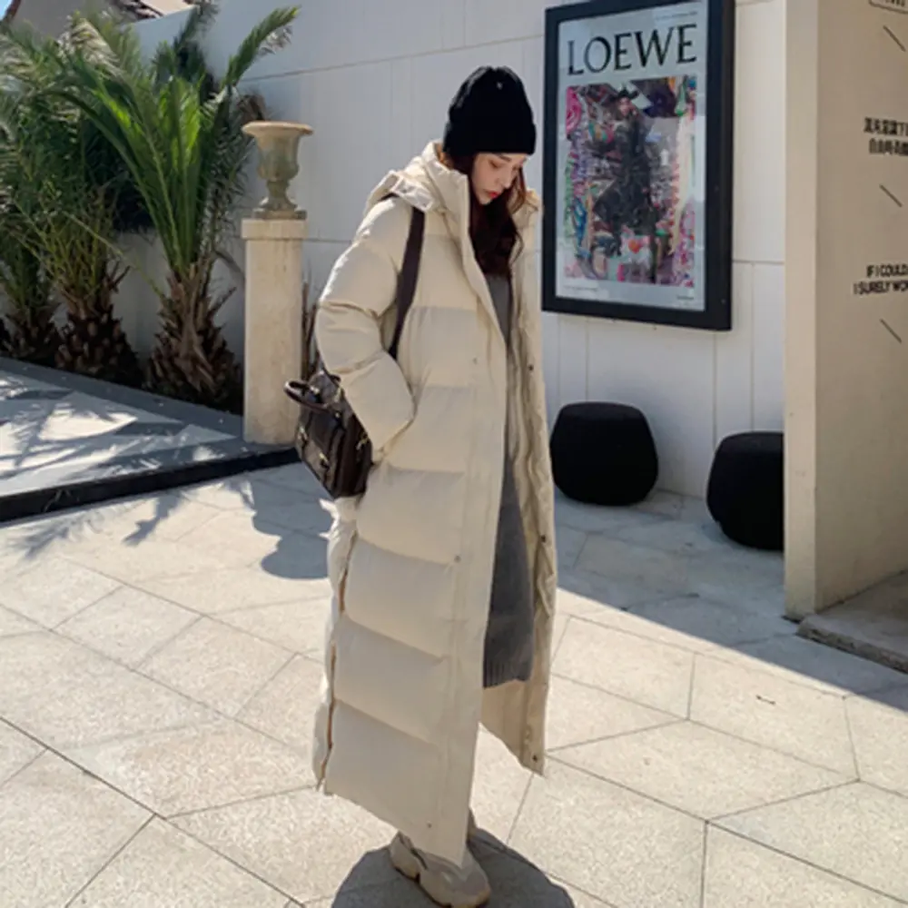 Women X-long Hoodie Down Coat Cotton Padded Ankle Length Lengthened Thicken Warm Hooded Overcoat Snowwear Oversize Dropshipping