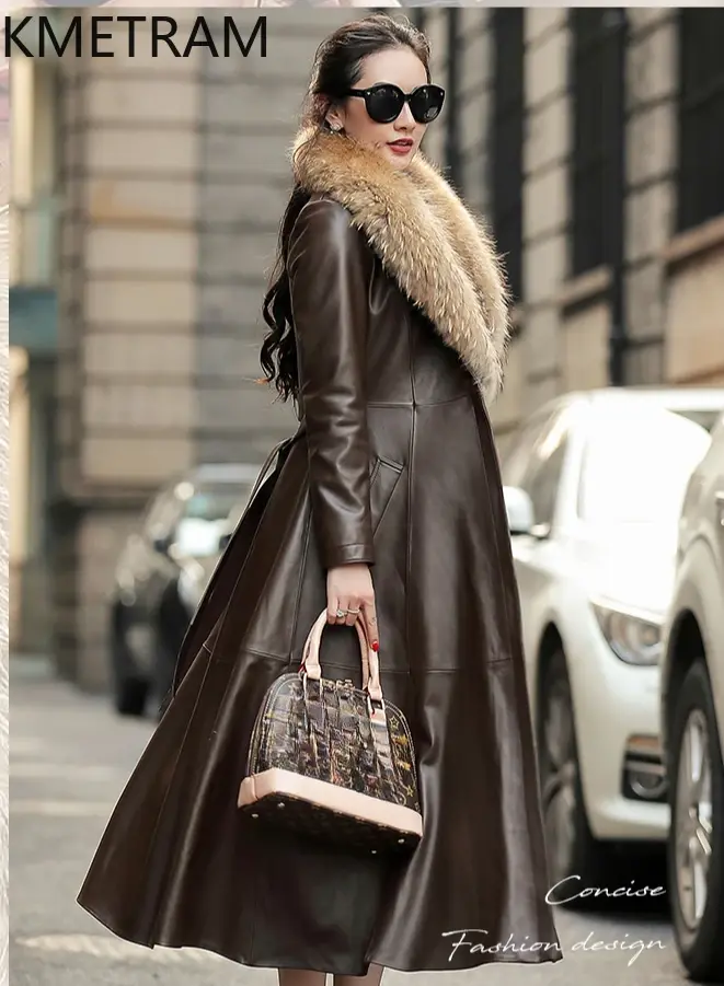 100% Sheepskin Down Coats Women Clothing Luxury Long Genuine Leather Jacket Raccoon Fur Collar Winter Coat 2024 Пуховик Женский