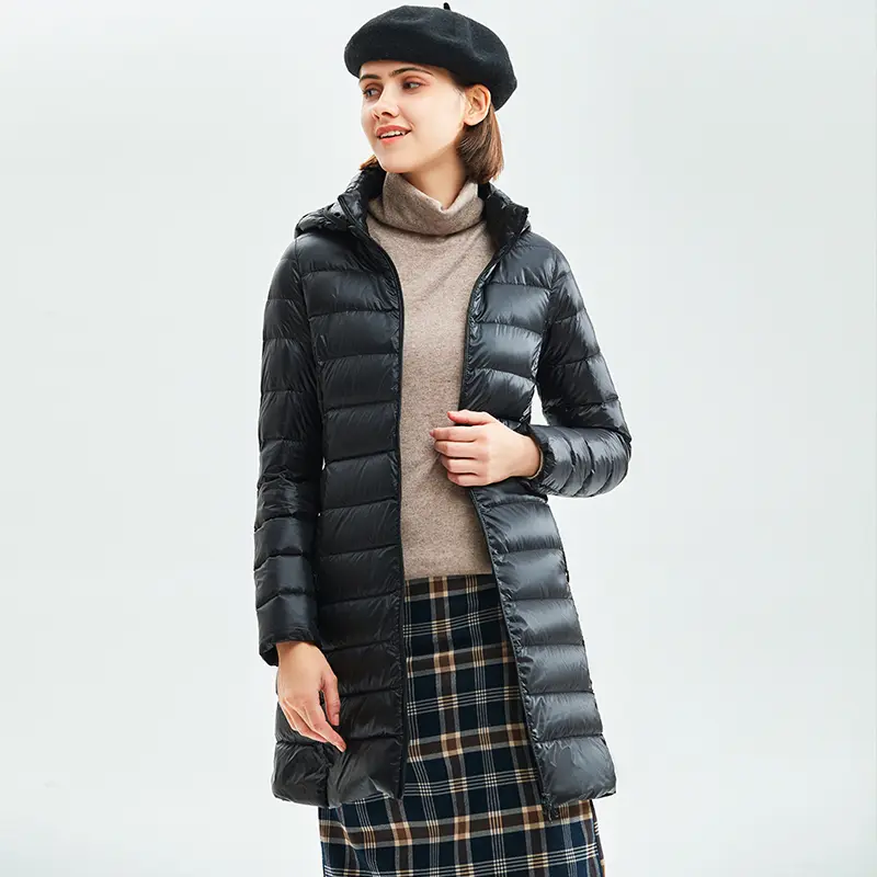 Plus Size New Female Ultralight Thin Packable Down X-Long Jacket Korean Slim Fit Office Lady Detachable Women Puffer Coats