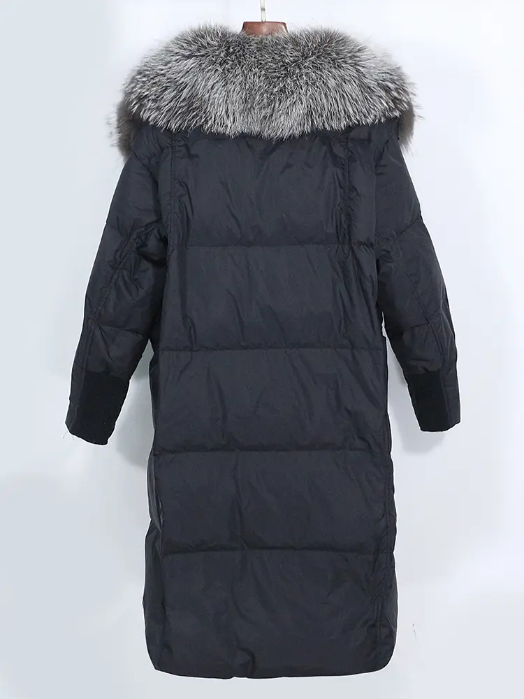 MENINA BONITA 2025 New Natural Real Fox Fur Long White Duck Down Jacket Winter Women Warm Loose Coat Luxury Outerwear Streetwear