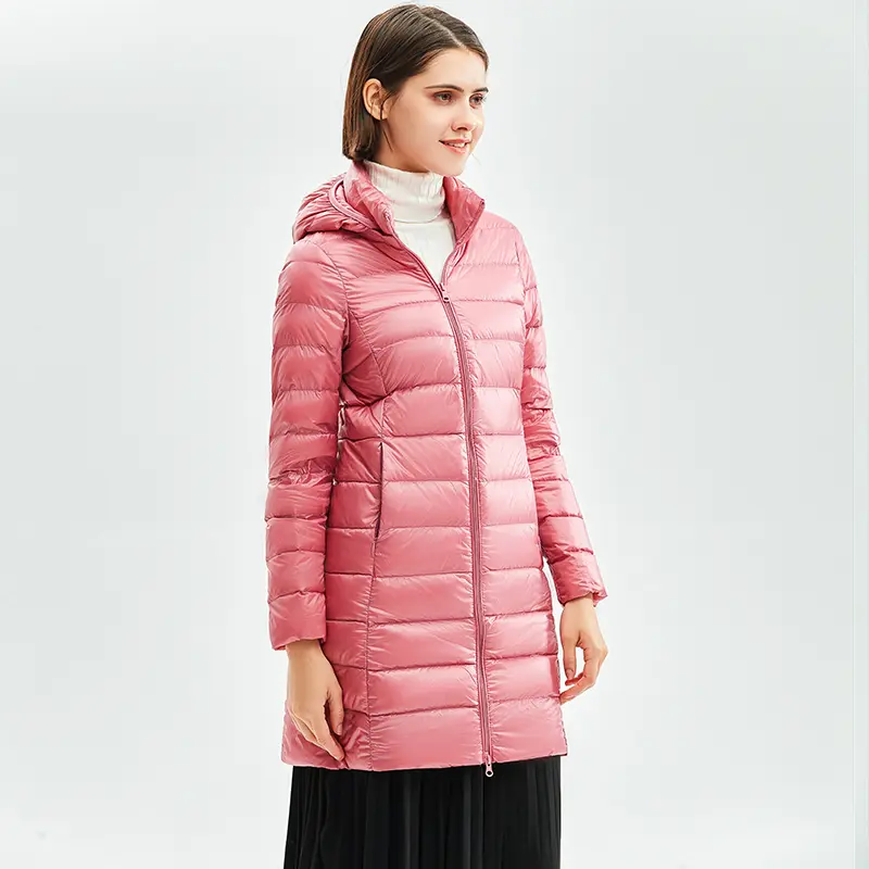 Plus Size New Female Ultralight Thin Packable Down X-Long Jacket Korean Slim Fit Office Lady Detachable Women Puffer Coats