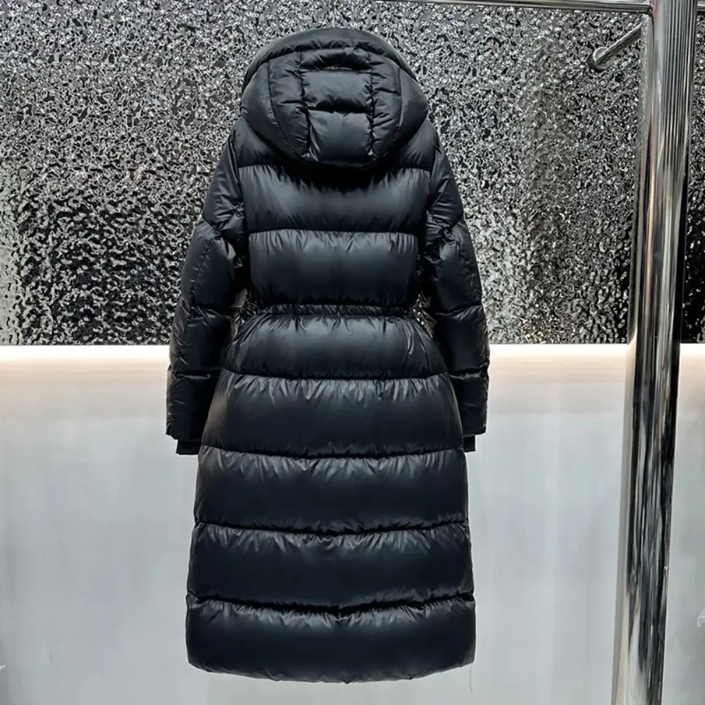 Puffer Jacket 2025 New Winter Extra Long Hooded 90% White Duck Down Jacket Women Ultra-Thick Warmth Black Glossy Fluffy Coat