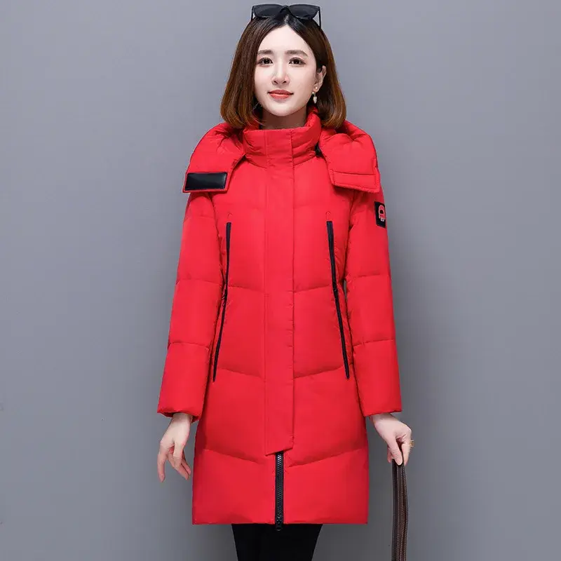 Plus Size Women's Winter Thickened Long White Duck down Cotton Jacket Stand Collar Bright Surface Warm Coat Long Sleeve Large...