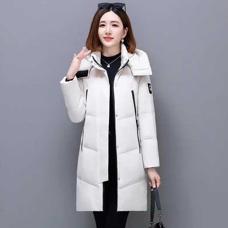 Plus Size Women's Winter Thickened Long White Duck down Cotton Jacket Stand Collar Bright Surface Warm Coat Long Sleeve Large...