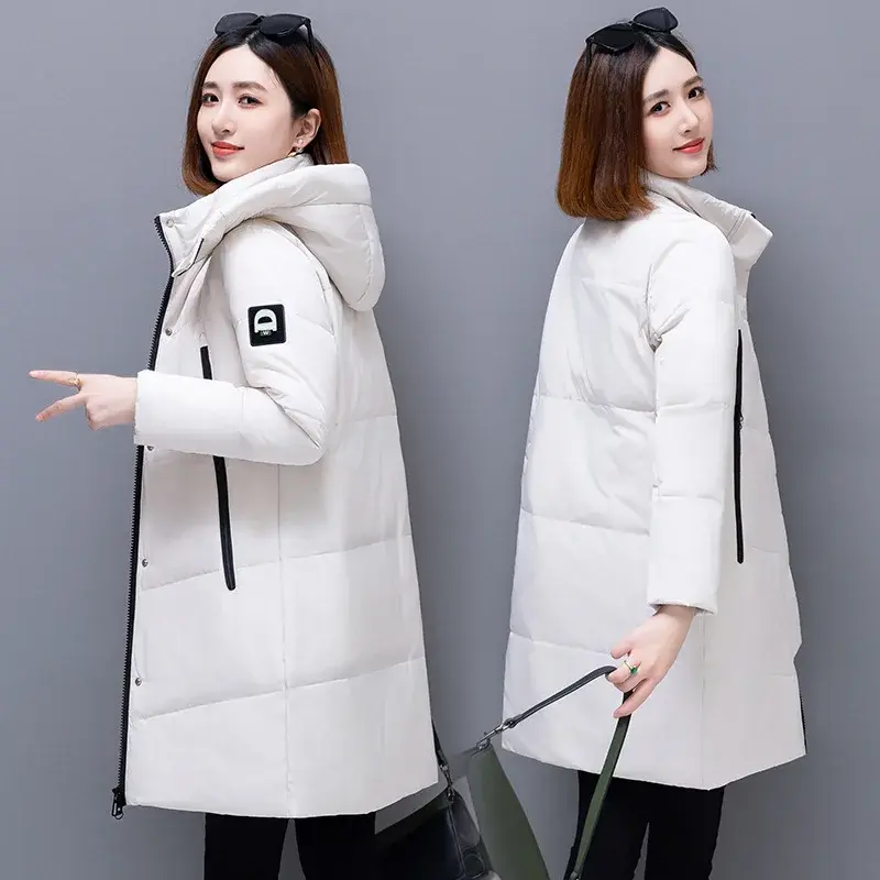 Plus Size Women's Winter Thickened Long White Duck down Cotton Jacket Stand Collar Bright Surface Warm Coat Long Sleeve Large...