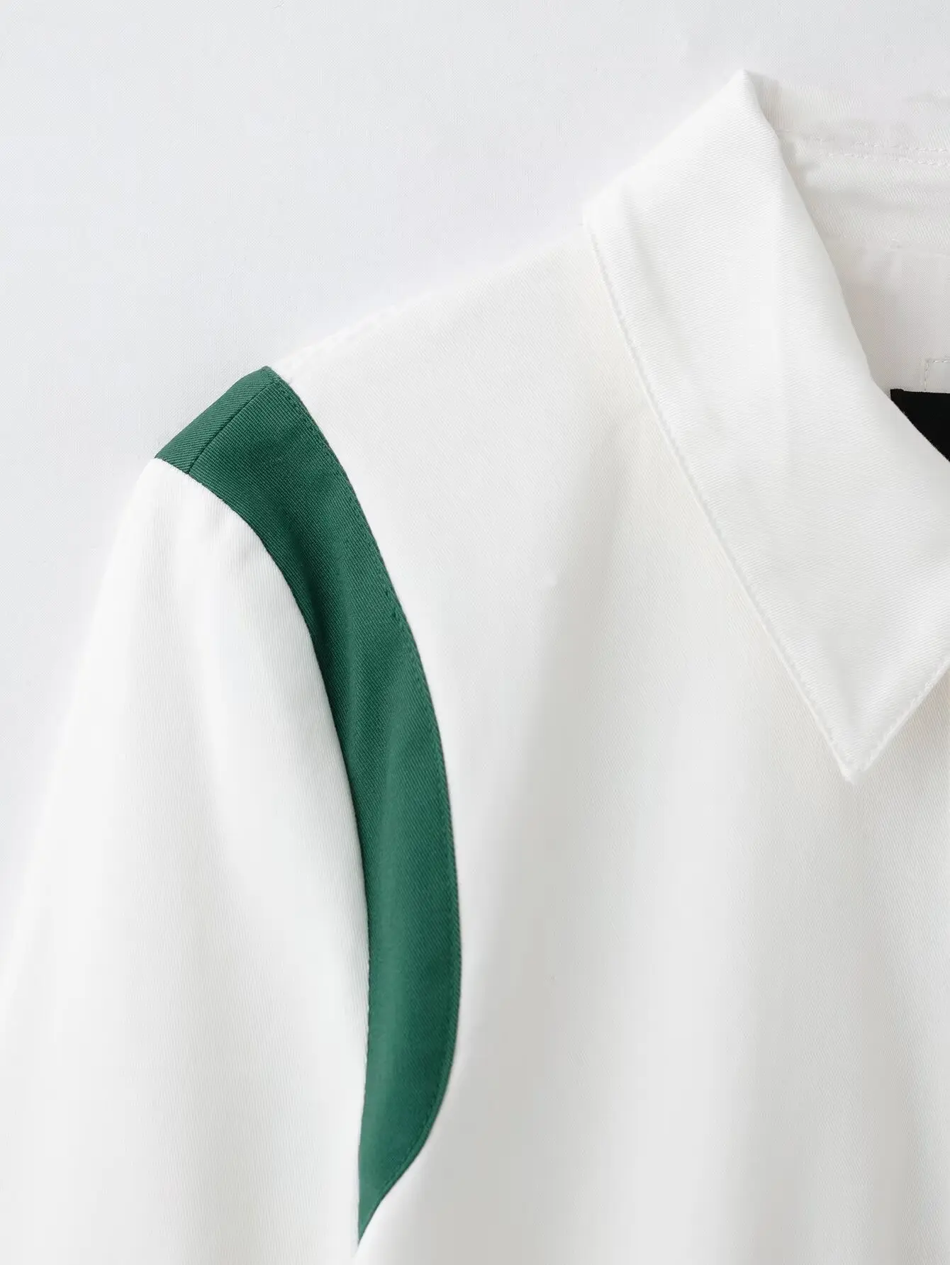 TRAFZA-Women Casual Jacket Lapel Buttons Ribbed Jacket White Splicing Green New 2025 Spring Fashion Simple Sports Female Jacket