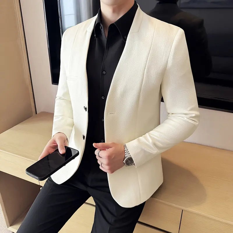 Chinese Style Blazer Men Clothing 2025 High Quality Korean Luxury Long Sleeve Men's Blazers Slim Fit Casual Collarless Suit Coat