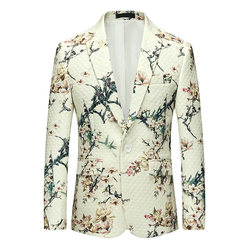 Single Breasted Men's Long Sleeve Printed Suit Jacket, Fashion Trim Men Dress Coat, Wedding Business Blazer Masculino M-5XL 6XL