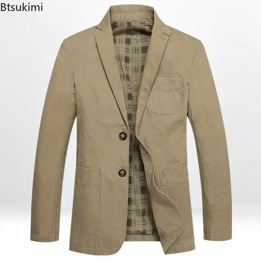 New Men's Blazer Jackets Fashion Plus Size Pure Cotton Suit Coats Men Trend Streetwear Solid Slim Business Casual Jacket for Men