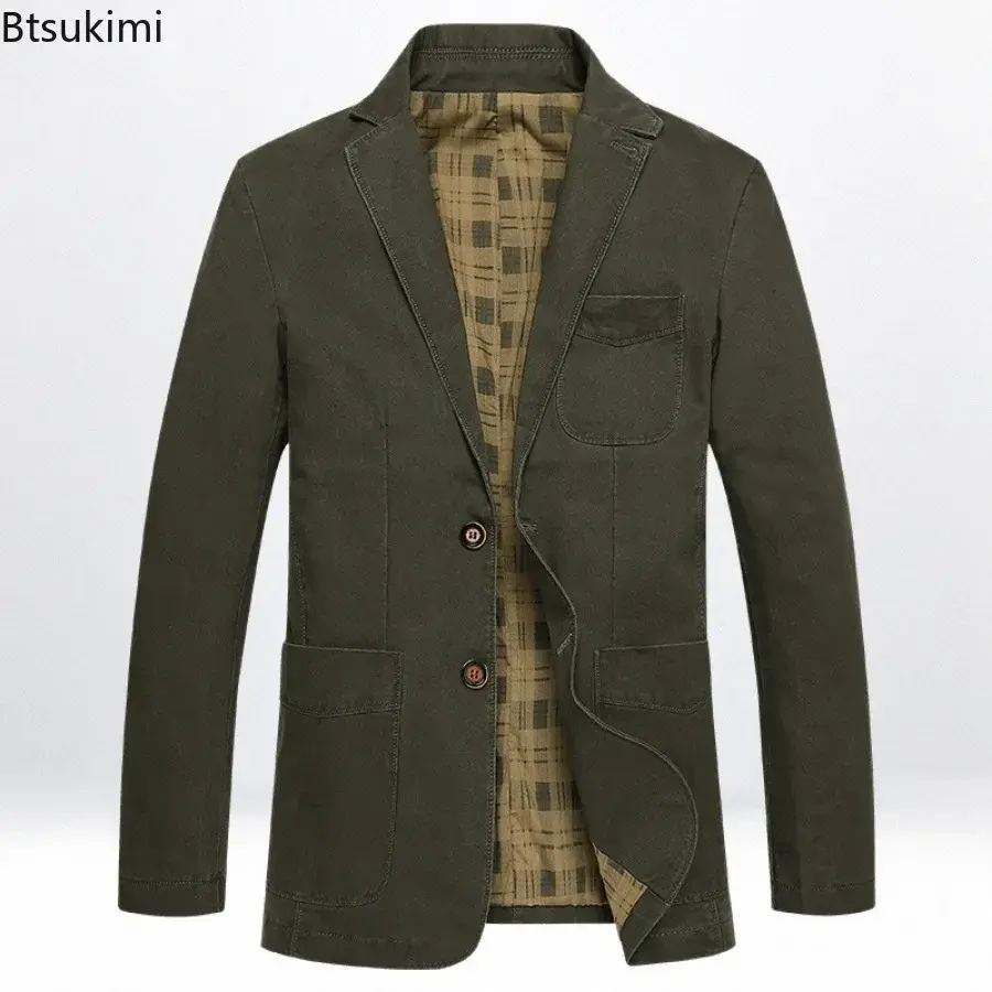 New Men's Blazer Jackets Fashion Plus Size Pure Cotton Suit Coats Men Trend Streetwear Solid Slim Business Casual Jacket for Men