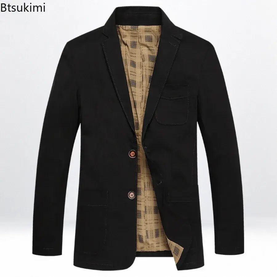 New Men's Blazer Jackets Fashion Plus Size Pure Cotton Suit Coats Men Trend Streetwear Solid Slim Business Casual Jacket for Men