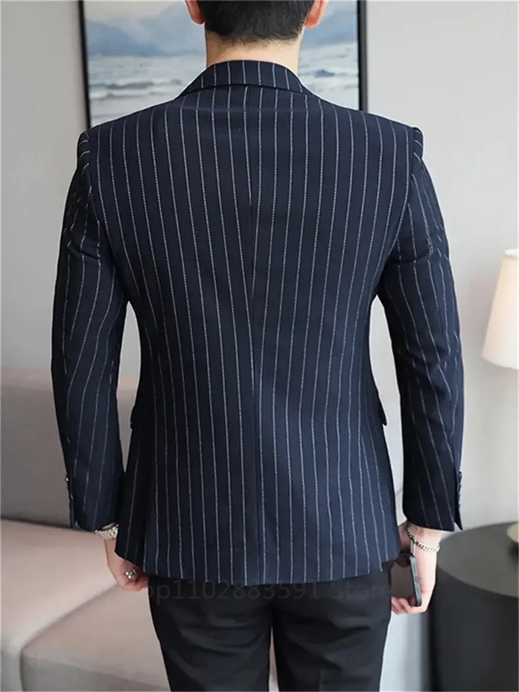 1 Piece Striped Men's Suit Jacket Slim Fit Blazer Single-breasted Suit Business Casual Professional Formal Business Jackets