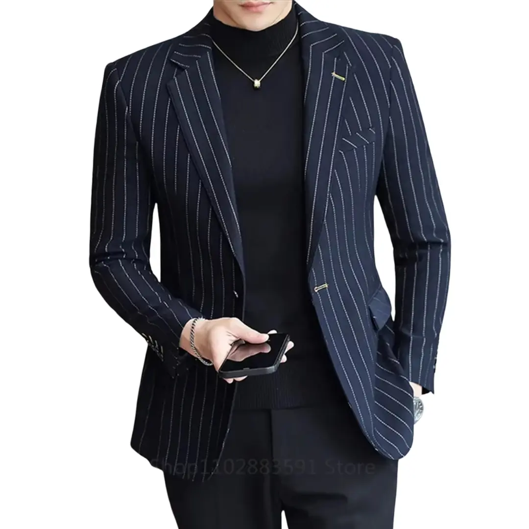 1 Piece Striped Men's Suit Jacket Slim Fit Blazer Single-breasted Suit Business Casual Professional Formal Business Jackets