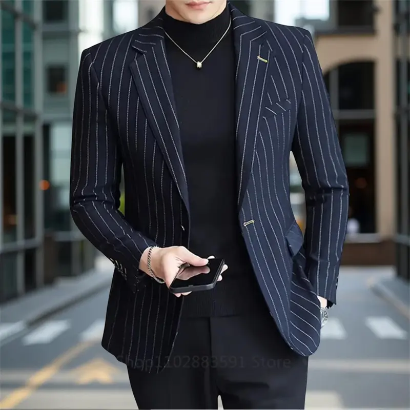 1 Piece Striped Men's Suit Jacket Slim Fit Blazer Single-breasted Suit Business Casual Professional Formal Business Jackets