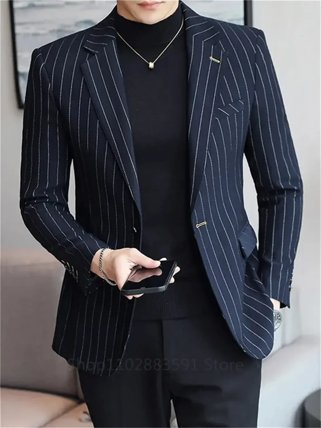1 Piece Striped Men's Suit Jacket Slim Fit Blazer Single-breasted Suit Business Casual Professional Formal Business Jackets